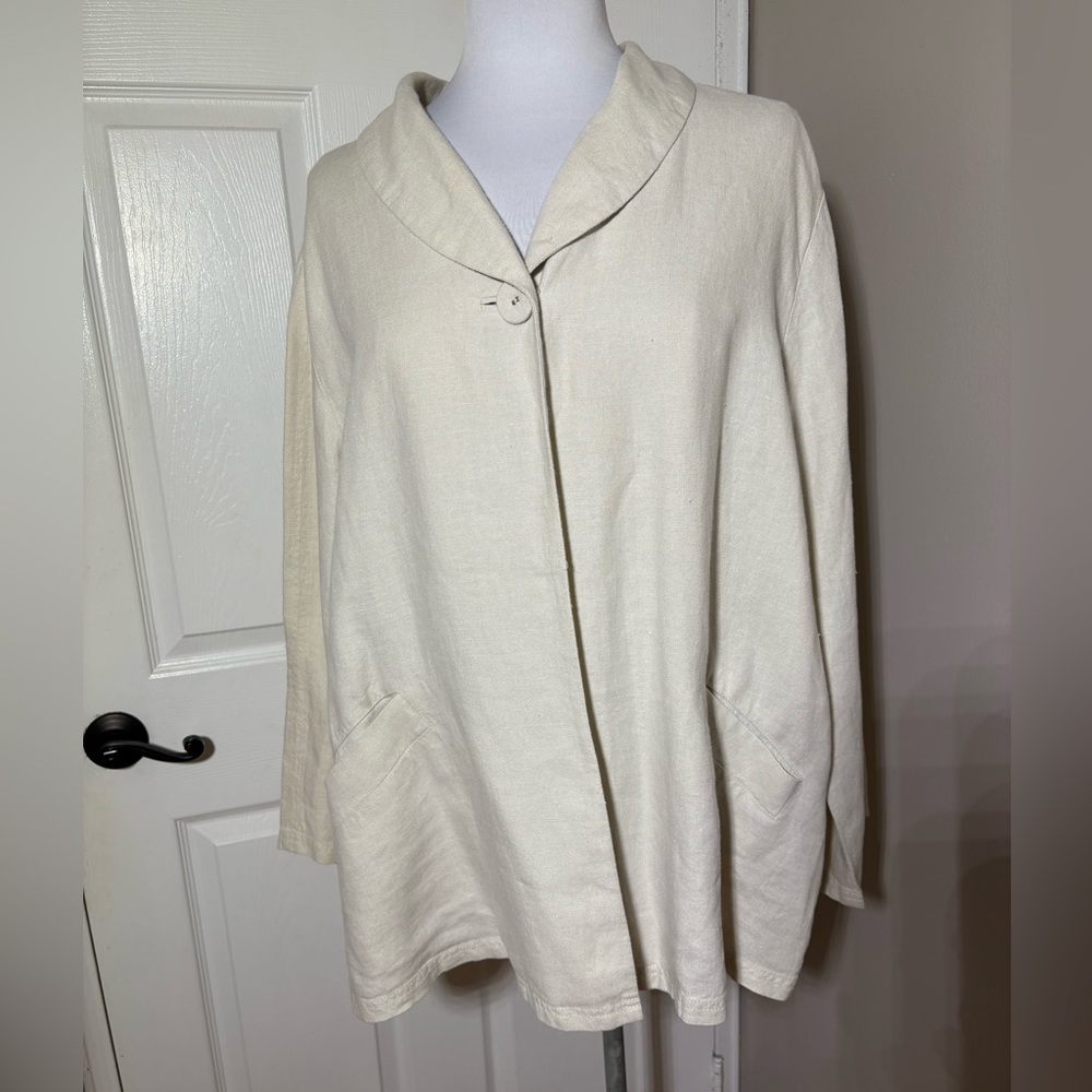 EILEEN FISHER Women’s 100% IRISH LINEN Wide Sleeve One-Button Jacket Size 2X